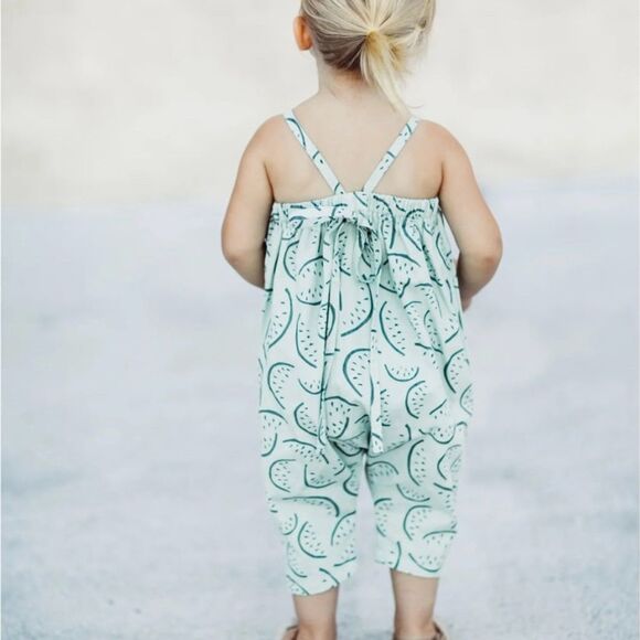 Rylee + Cru Watermelon Bubble Jumpsuit 6-12 Months Girls Blue Green - Picture 1 of 5